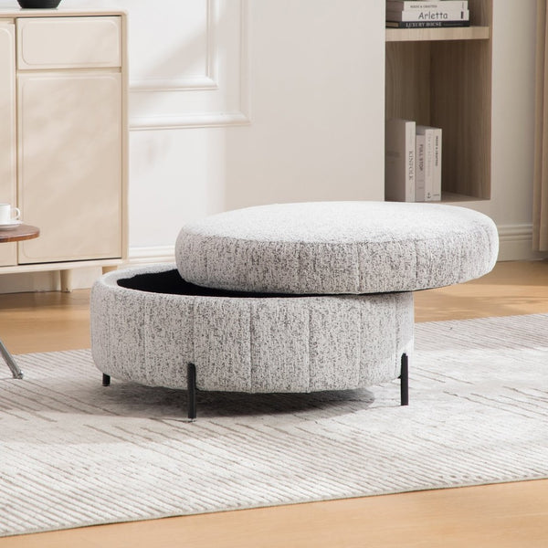 English Elm 31.3"w Chenille Channel Tufted Round Storage Ottoman Sculptural Pumpkin Seat for Any Room Black White W3118P439476