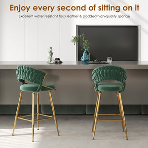 English Elm Counter Height Stools Set of 2 Mid-century Metal Legs Ergonomic Kitchen Island Seating Green T3623P430872