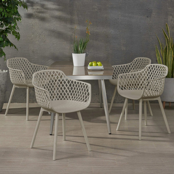 English Elm Poppy Outdoor Dining Chairs Set of 2 Diamond Mesh Geometric Modern Patio Seating Camel N776P414399C
