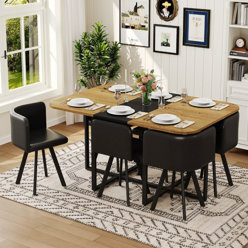 English Elm 7-piece Rectangular Dining Set Seats 6 with Faux Leather Chairs and Melamine Top Black,Wood W3875S00112