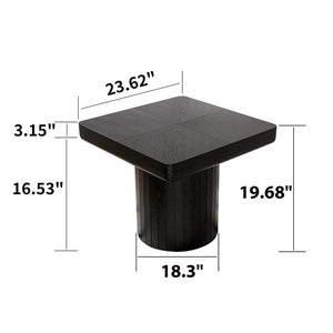English Elm 23.6'' Square Wood Veneer Accent Table Parquet Top Sculptural Cylindrical Base Matte Finish W1435P419310