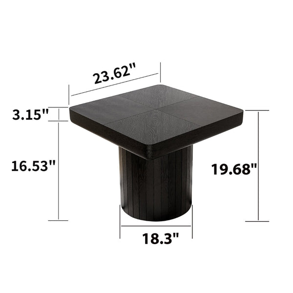 English Elm 23.6'' Square Wood Veneer Accent Table Parquet Top Sculptural Cylindrical Base Matte Finish W1435P419310