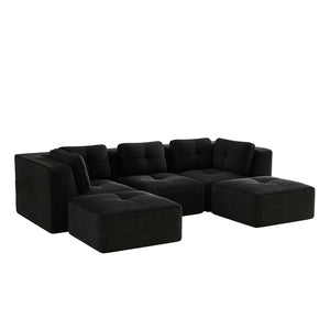 English Elm Modern Corduroy U-shaped Sectional with Tufted Cushions Deep Seat and Movable Ottomans Black W714S01791