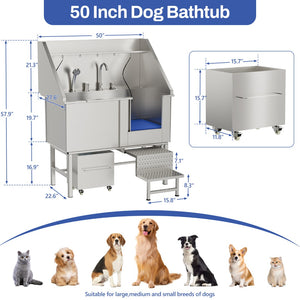 English Elm 50instainless Steel Pet Grooming Tub with Ramps Soap Box and Welded Seamless Basin W3190S00001