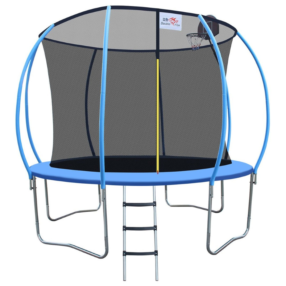 English Elm Double Fish 10ft Outdoor Foldable Trampoline 400 Lb Capacity Basketball Hoop Safety Net W3087P251068