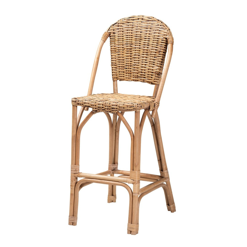 English Elm Modern Woven Rattan Barstool with Openwork Back for Kitchen Island or Home Bar B2750P470067