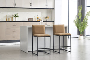 English Elm Counter Height Bar Stools Set of 2 Upholstered Linen Seats with Metal Frame & Cushion Comfort for Kitchen Bar and Dining Room Coffee W1249P257010