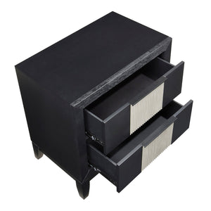 English Elm Contemporary Solid Wood Nightstand Reeded Drawer Fronts Charcoal Finish Bedroom Storage B011P456471