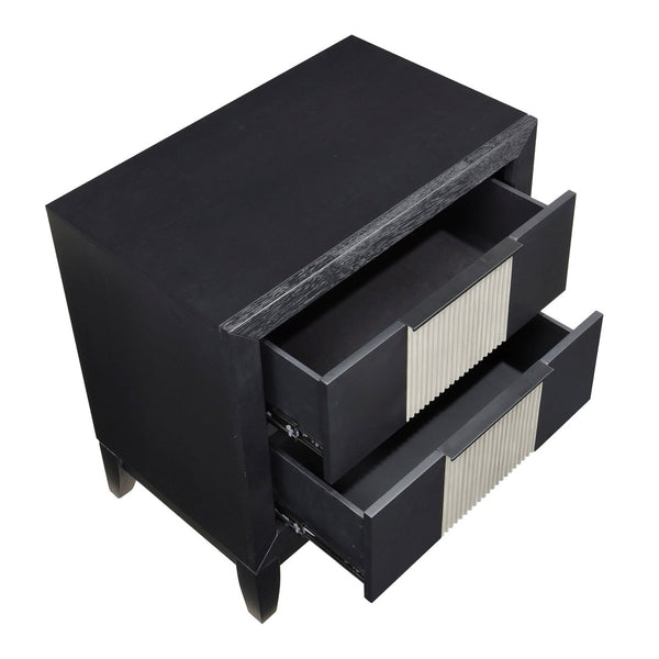 English Elm Contemporary Solid Wood Nightstand Reeded Drawer Fronts Charcoal Finish Bedroom Storage B011P456471