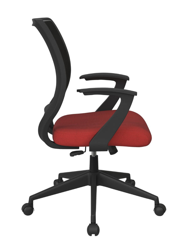 OSP Home Furnishings Screen Back Ergonomic Task Chair with Mesh Seat Lumbar Support and T Arms for Office Red EM51022N-9