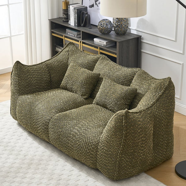 English Elm Soft Plush Foam Beanbag Chair for Two People, Square Recliner Sofa With Superfiber Comfort Embrace Olive Green W1996P252273