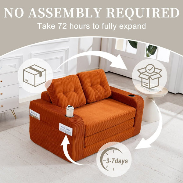 English Elm Convertible Floor Sofa Bed with Memory Foam and Ribbed Corduroy for Small Spaces Orange W395P438028