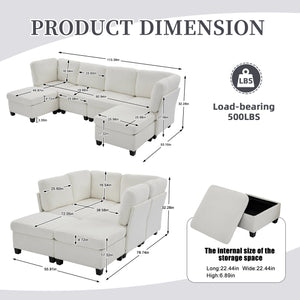 English Elm UNITED Modular 6-Seat Sectional Sofa with Removable Ottoman, Storage Compartments, Convertible Comfort Beige W1568S00242