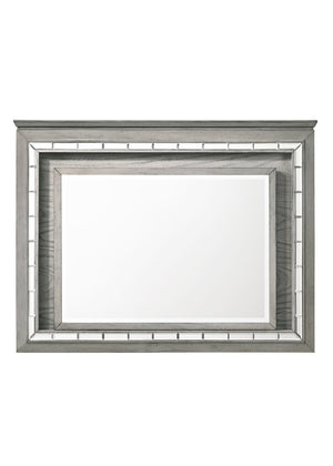 English Elm Antares Light Gray Oak Mirror with Touch LED Lighting, 24"x33" Beveled Edge Modern Wall Accent B2726P257362