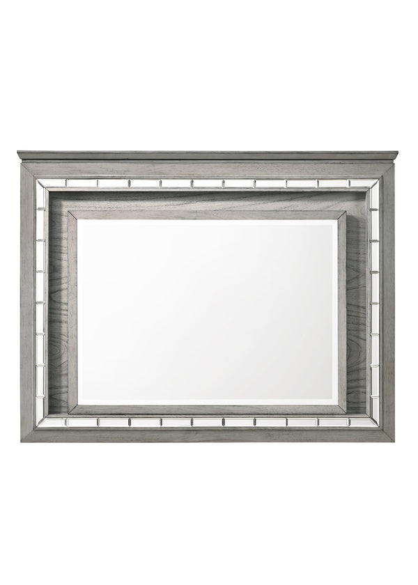 English Elm Antares Light Gray Oak Mirror with Touch LED Lighting, 24"x33" Beveled Edge Modern Wall Accent B2726P257362