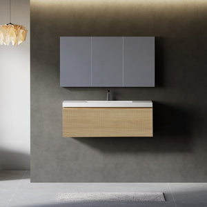 English Elm 42'' Floating Vanity Smoked Walnut Fluted Ink Black Drawer Soft Close Quartz Basin Oak Natural Wood + Off White W1573P265200
