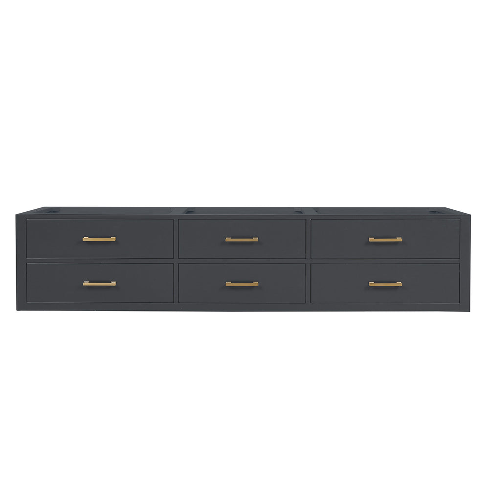 English Elm Black Double Bath Vanity 84" W x 22" D — Midcentury Wallhung Double Sink, Soft-Close Drawers, Fully Assembled B2731P258133