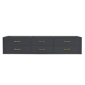 English Elm Black Double Bath Vanity 84" W x 22" D — Midcentury Wallhung Double Sink, Soft-Close Drawers, Fully Assembled B2731P258133