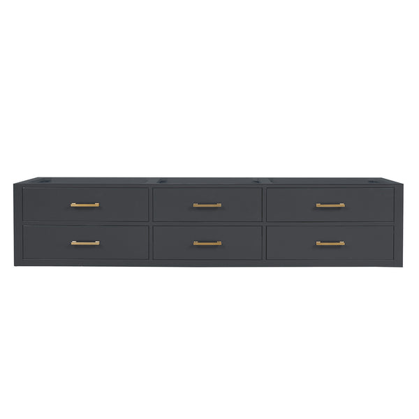 English Elm Black Double Bath Vanity 84" W x 22" D — Midcentury Wallhung Double Sink, Soft-Close Drawers, Fully Assembled B2731P258133