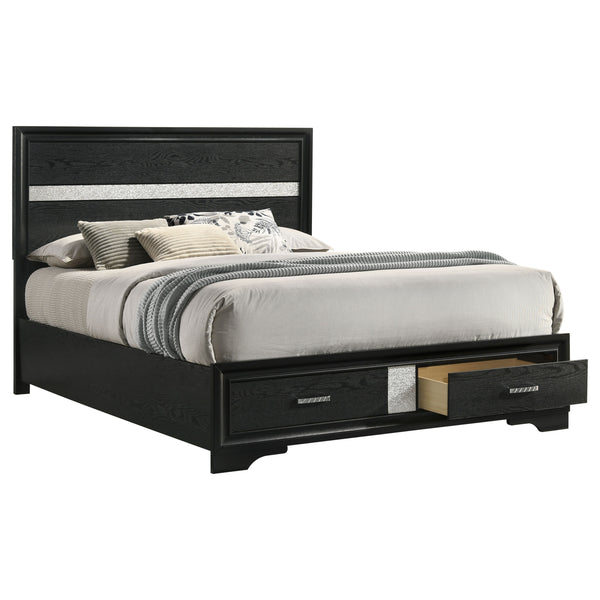 English Elm Orchid Black Queen Storage Panel Bed with Crystal Pulls, Glitter Trim, Beveled Frame & Slatted Base B062S00697