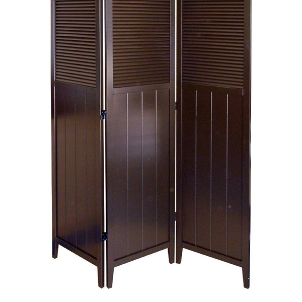 English Elm 70" Tall 3-Panel Screen Room Divider - Stylish "Shutter Door" Design In Espresso For Any Space B072115976