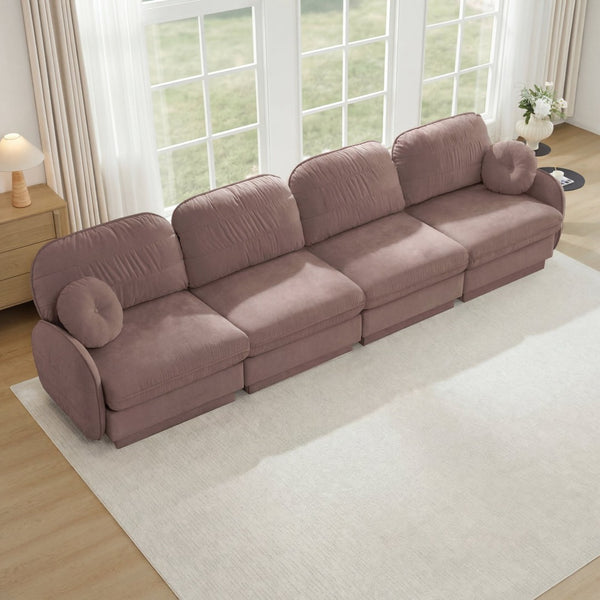 English Elm 137"chenille Cloud Sofa Deep Seat Four Seater with Quilted Cushions for Living Room Rose Dust W714S01780