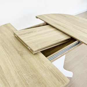 English Elm Dining Farmhouse Expandable Oval Table 59"x43" with Removable Leaf, X-Base, White Oak Finish, Seats 6 W1347P246823