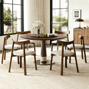 English Elm Retractable Rock Slab Dining Set with Leather Wrapped Base for Compact Apartments W2700S00134