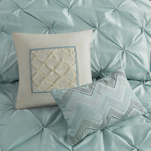 English Elm 7 Piece Laurel Tufted Comforter Set Seafoam Queen - Quilted Pleated Polyester, Decorative Pillows & Bed Skirt B03597126