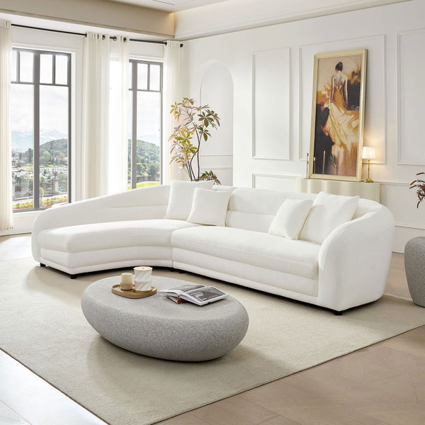English Elm 125.2 Inch Curved Modular Sectional Sofa White Polyester Upholstered Living Room Couch W2582S00193