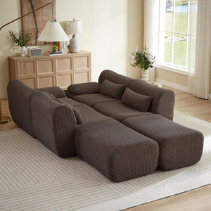 English Elm Sectional U-shaped Corduroy Sofa with Ottoman Convertible Layout for Any Living Room Brown W2339S00156