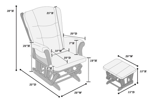 English Elm Luxurious Microfiber Glider Chair with Ottoman — Smooth Gliding Motion, Solid Wood Frame, Pocket Storage Beige,Espresso 36 L x 23 W x 21 H B011P375972