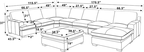 English Elm Leather Match Modular Sectional Sofa Top Grain Upholstered L Shaped Living Room Dark Brown B2748S00029