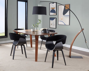 English Elm Mid-century Modern Arc Floor Lamp with Bentwood Base and Black Linen Reading Shade B202S02209