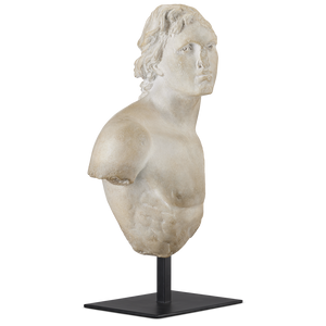 Young Royal Greek Torso Sculpture - Aged Beige Composite Artwork on Metal Base for Elegant Decor