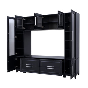 English Elm Vibe Haus Fluted Glass Wall Unit Tall Mdf Entertainment Console for Living Room N893S000011B