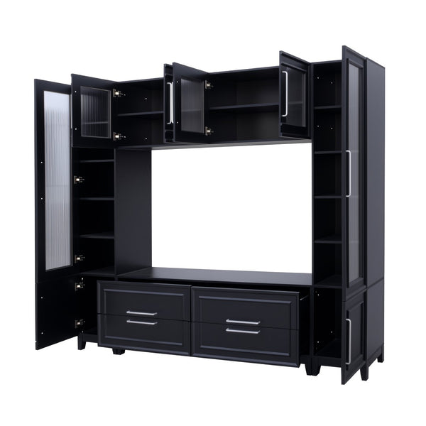 English Elm Vibe Haus Fluted Glass Wall Unit Tall Mdf Entertainment Console for Living Room N893S000011B