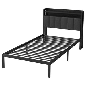 English Elm Full Full over Twin Metal Bunk Bed with Desk, Bookshelves, LED Lighting & USB Charge Station, Black W2580S00040