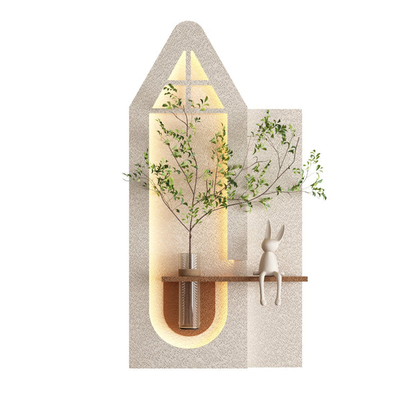 English Elm Adjustable 3D Sandstone Wall Art With Led Lights, Rabbit Figurine & Hydroponic Glass Vase For Home Decor W2700P313032