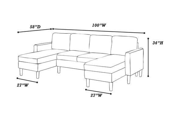 English Elm 3-Piece Corduroy Sectional with Dual Chaises and Tapered Legs for Modern Comfort and Stylish Lounge Beige 18 L x 47 W x 58 H B089P296903