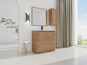 English Elm 36'' Freestanding Bathroom Vanity With Glossy Ceramic Sink & Soft-Close Doors For Stylish Storage W999S00402
