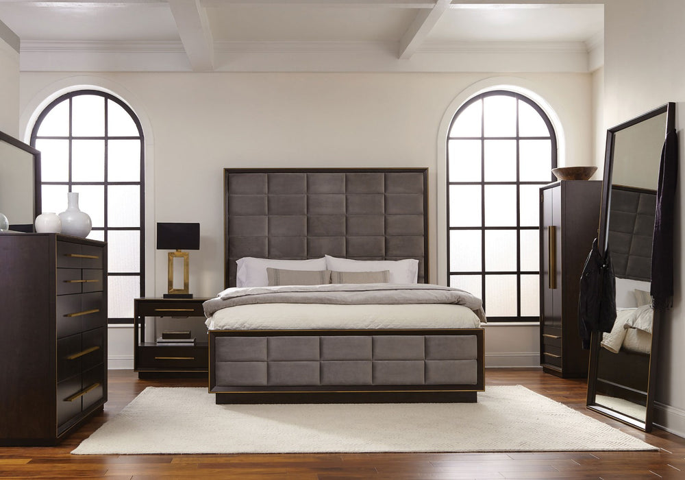 English Elm Prescott California King Bedroom Set with Velvet Tufted Bed and Gold Hardware B062S01775