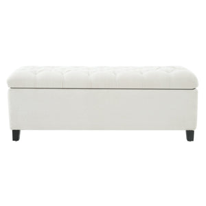 English Elm Ottoman Storage Bench Boucle Tufted Upholstered with Rubberwood Legs Bedroom Entryway N779P369512W