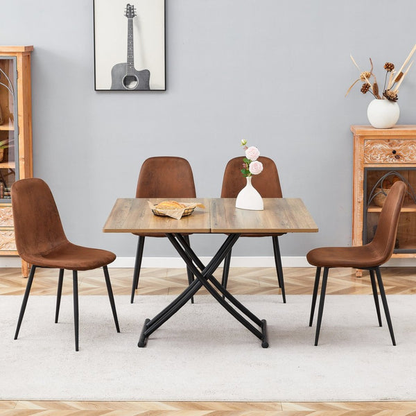English Elm Table and Chair Set Adjustable Height Mdf Wood Grain Top with 4 Upholstered Seats Brown+Black W1151S04091
