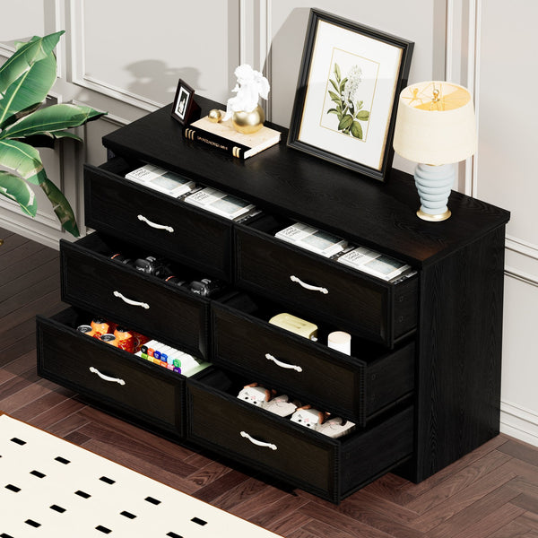 English Elm Modern Antique-Style 3-Drawer Chest with Gold Frame Knobs, Waterproof MDF, Anti-Tip Safety Design Black W1668P162670