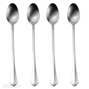 Lenox Oneida Juilliard Fine Flatware Tall Drink Spoons, Set of 4 Metallic, STAINLESS METAL 2273004H