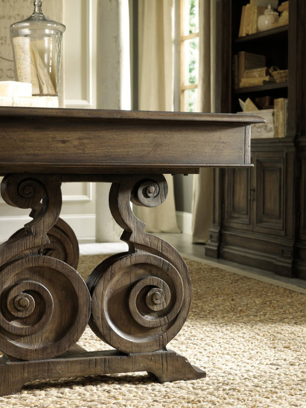 Hooker Furniture Rhapsody Rustic Walnut Writing Desk With Lyre Base, Reclaimed-Inspired Finish, Smart Storage — Classic Elegance 5070-10459