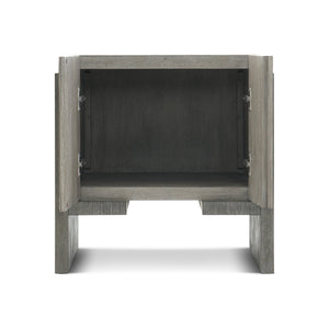 Bernhardt Bernhardt Cerused Acacia Side Table With Storage, Two-Tone Shale Finish, Soft-Close Doors & Steel Accent 306122