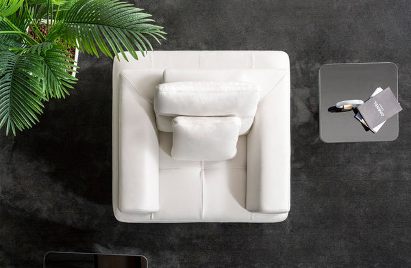 Pasargad Ravenna White Faux Suede Accent Chair - Transformable Design With Sliding Armrest & Backrest White Faux Suede Pslm-012-1