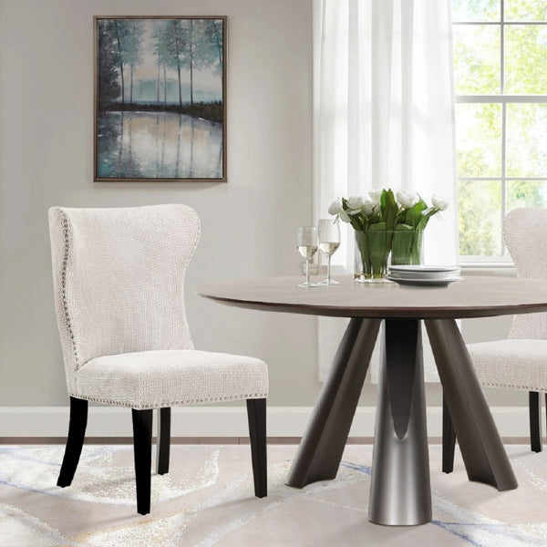 Pasargad Elara Upholstered Dining Chair Set - 2 Elegant Pieces With Nailhead Detail In Ivory Ivory Polyester Pzw-2066